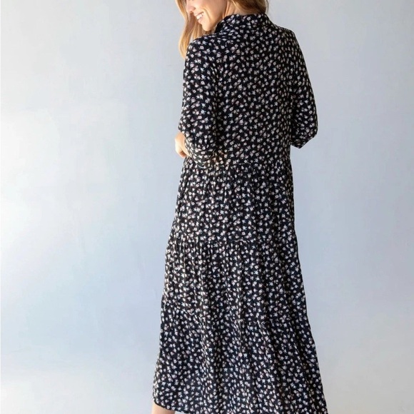 Natural Life Rebecca Midi Dress Black Cream Roses Sz XL NWT Empire Waist Flowy - Picture 4 of 16